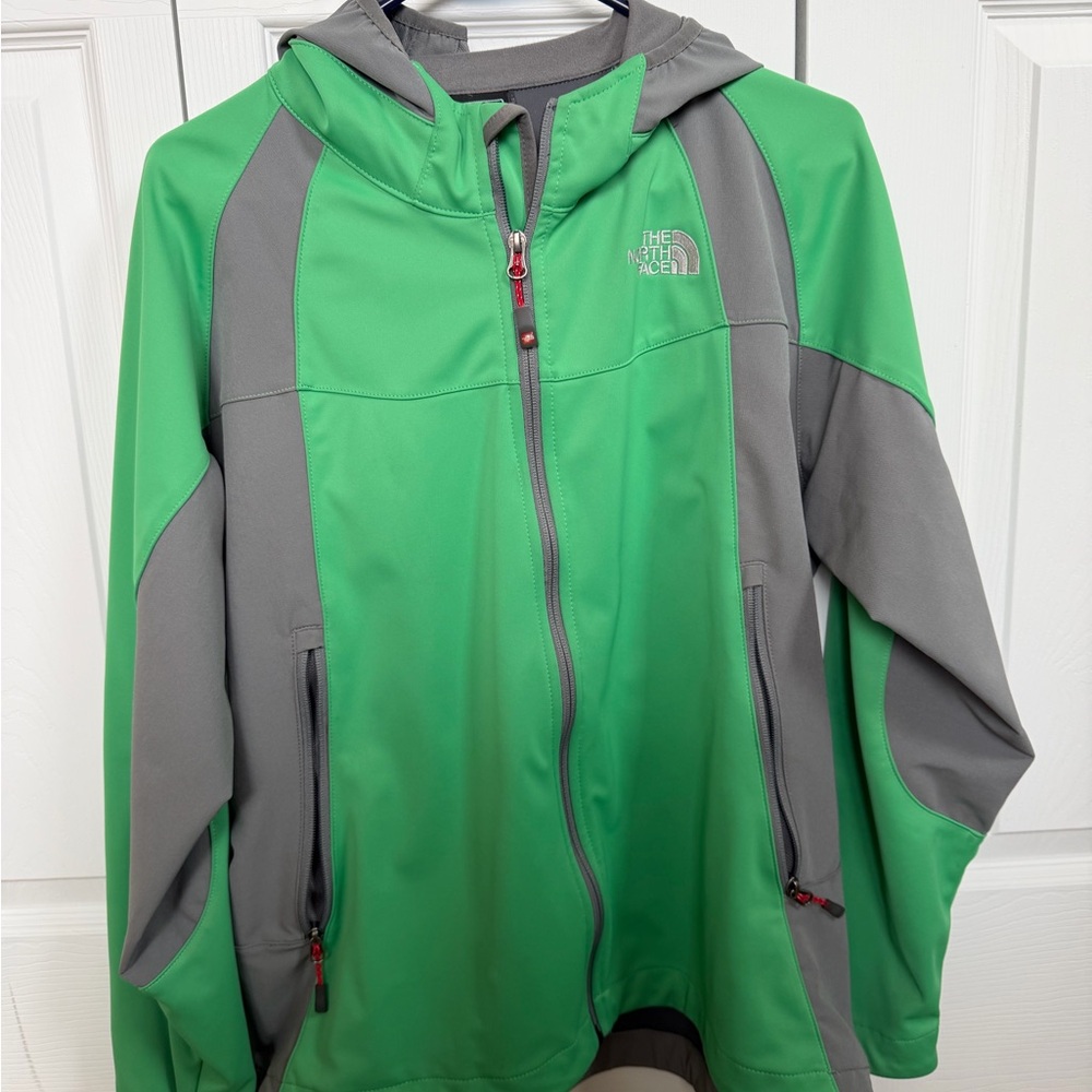 The North Face Green and Gray Softshell Jacket with Hood size large